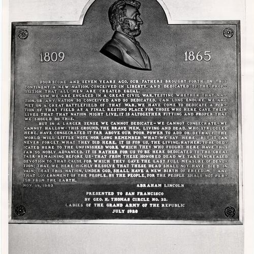 [Lincoln Plaque, City Hall, San Francisco, California]