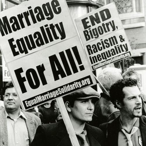[Protesters on Powell and Market Streets after state overturned Gay Marriages in 2004]