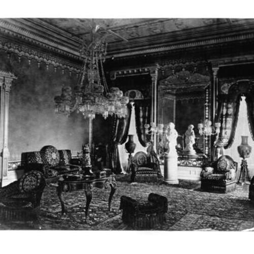[Interior of the Leland Stanford mansion at Powell and California streets]