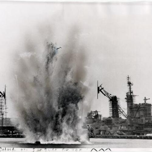 [Test explosion in the bay off Hunters Point Naval Shipyard]