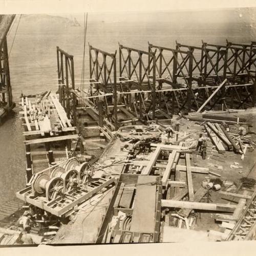 [View of ferry slip construction in San Francisco Bay]