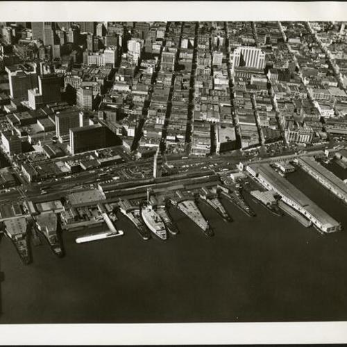 [Aerial view of the Ferry Building and San Francisco waterfront]