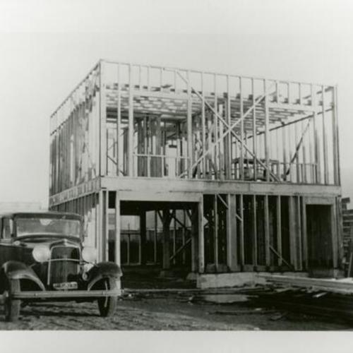 [The second Ferguson's Cyclery being built on Wawona Street]