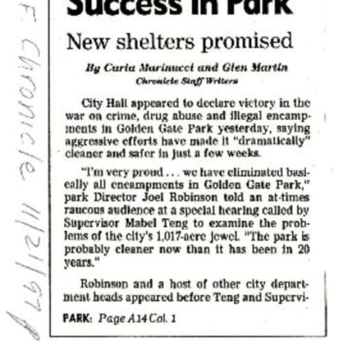 City Declares Success in Park..., SF Chronicle, Nov. 21 1997