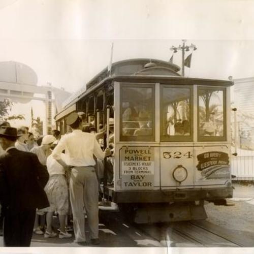 [Powell Street cable car on display at Chicago Railroad Fair]