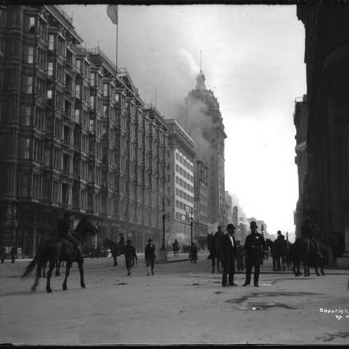 Buildings burning on Market Street after earthquake
