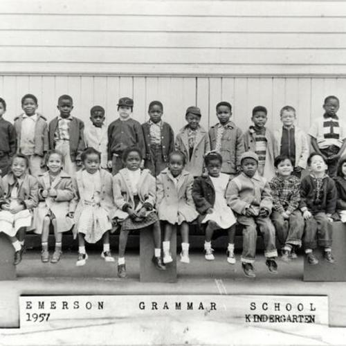 [Kindergarten class photo at Emerson Grammar School in 1957]