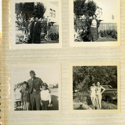 [Several photos on a album page depicting family life of John, Natividad and Connie]