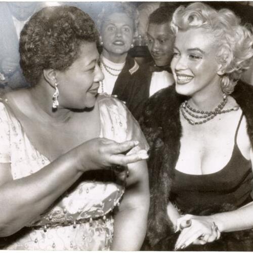 [Ella Fitzgerald and Marilyn Monroe attending a jazz session at the Tiffany club in Hollywood]