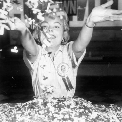 [Sweet moment of victory is celebrated by Barbara Fox, a Brown campaign worker]
