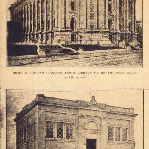 [Exterior view of Main Library from 1893 to April 18, 1906 and Phelan Branch library before April 18, 1906]
