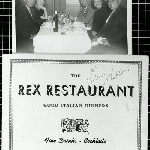 [Helen and husband Gene celebrating with friends at Rex Restaurant]