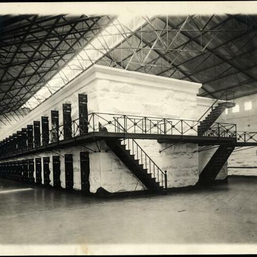 [View of cell block in old cell house, State Prison at Folsom]