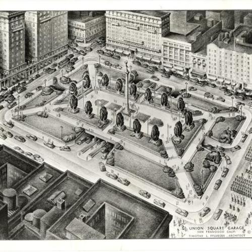 [Architectural drawing of park surface over Union Square garage]