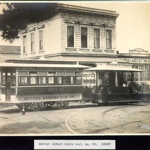 Sutter Street cable car, no. 20. 1885?