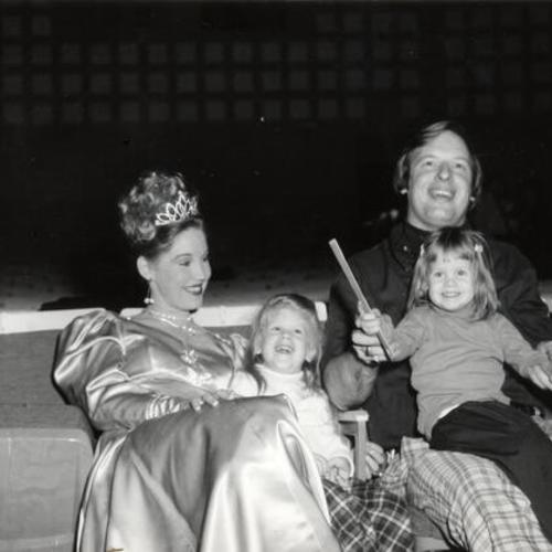 [Arno with his student in costume and daughters, Laura and Susan, at the theater at Bayless High School in St. Louis]