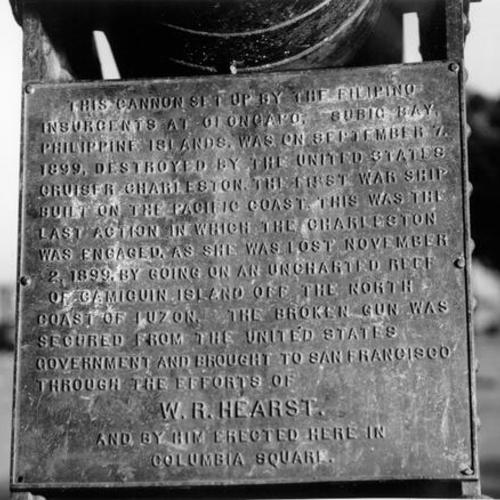 [Plaque on Spanish American War memorial in Columbia Square]