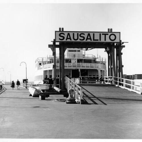 [Ferryboat at a San Francisco dock ready to depart for Sausalito]