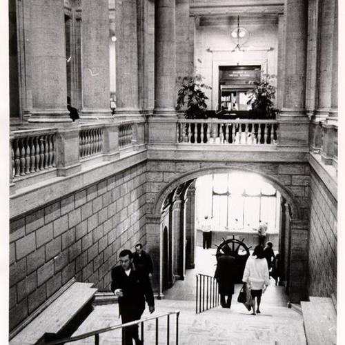 [View of staircase at the Main Library, looking down from the second floor]