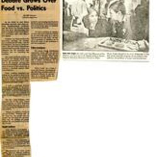 "Debate Grows Over Food Vs. Politics", SF Chronicle, September 1988