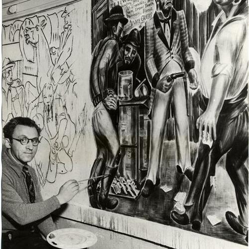 [Bernard Zakheim at work on a mural for Toland Hall at the University of California Hospital]