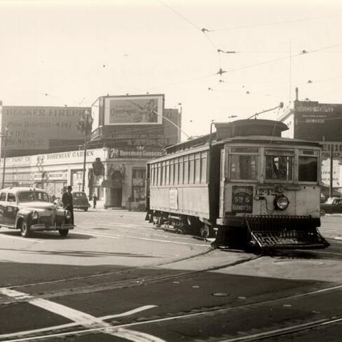 [12th and Market streets looking northwest at San Mateo Suburban #40 line car 1242,