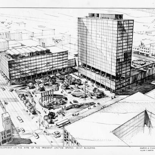 [Proposed Gold Plaza park development on the site of old Mint building at Fifth and Mission street]