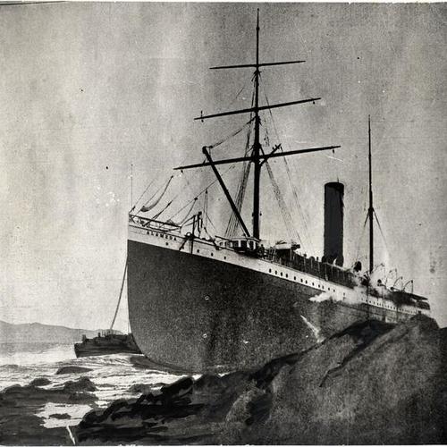 [S. S. Alameda on rocks at Fort Point]