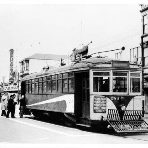 [Market Street Railway Company 9 line streetcar at 29th and Mission Street]