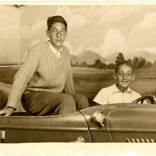[Harvey Milk and his brother Robert posing for photo at Coney Island]
