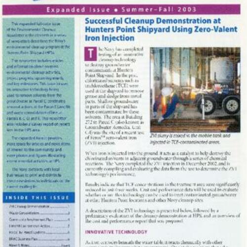 Hunters Point Shipyard-Environmental Cleanup Newsletter, Summer-Fall 2003