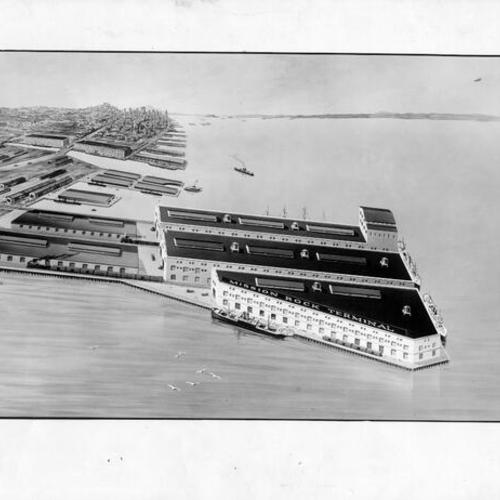 [Drawing from 1924 of an artist's conception for the Mission Rock Terminal]