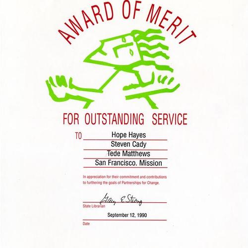 Award of Merit, Outstanding Service, September 1990