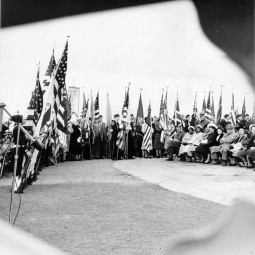 [Dedication ceremony for the U.S.S. San Francisco memorial at Land's End in San Francisco]