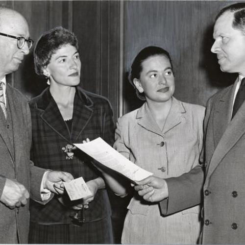 [Squire Knowles, Mary Navratil, Zora Tyler and Frances Keesling Jr. at the California School of Fine Arts]