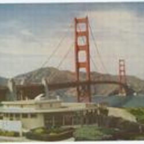 [Round House Restaurant with Golden Gate Bridge]