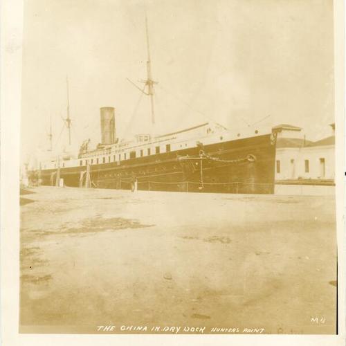 S.S. China in dry dock at Hunter's Point. 1868?