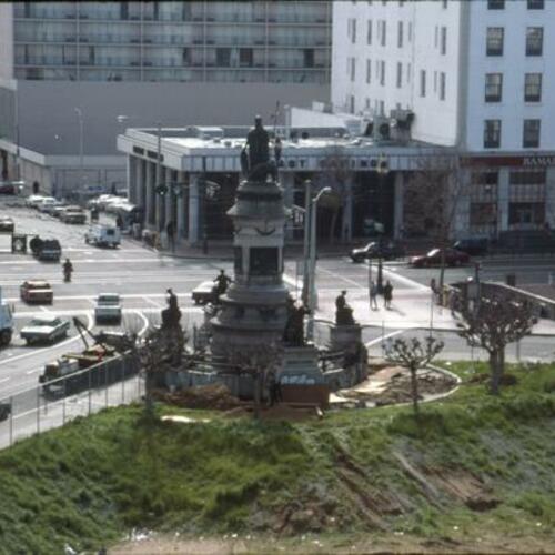 [Pioneer Monument, Hyde Street and Grove Street, site of new Main Library, Market Street and 8th Street in background]