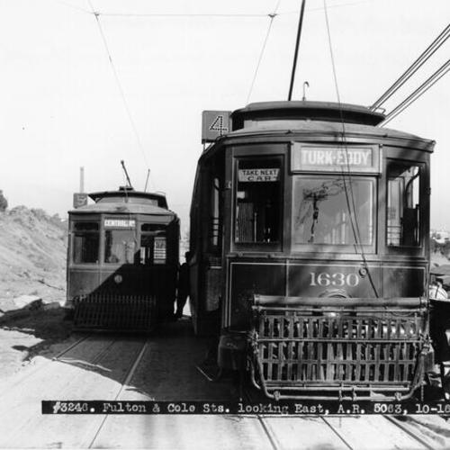 [United Railroad streetcar number 1630 at Fulton Street and Cole looking east]