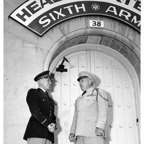 [Brigadier General Garrison H. Davidson and Colonel John H. Stokes at Sixth Army Headquarters, Presidio of San Francisco]