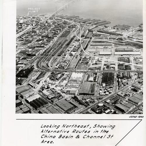 [Aerial view of proposed alternative routes linking James Lick freeway and Embarcadero skyway]