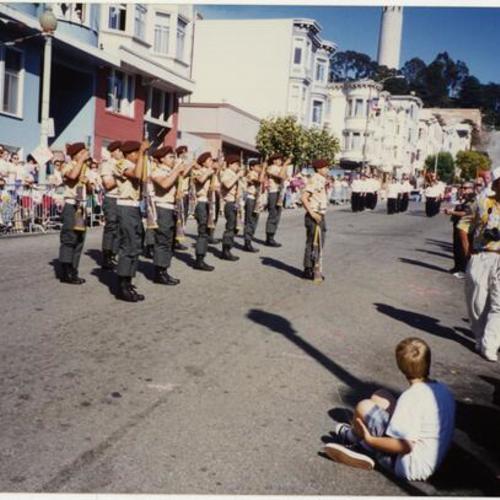 [Joel with drill team from Mission High School at North Beach]