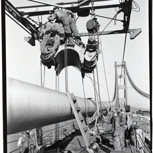 [Workers for Golden Gate Bridge during construction"