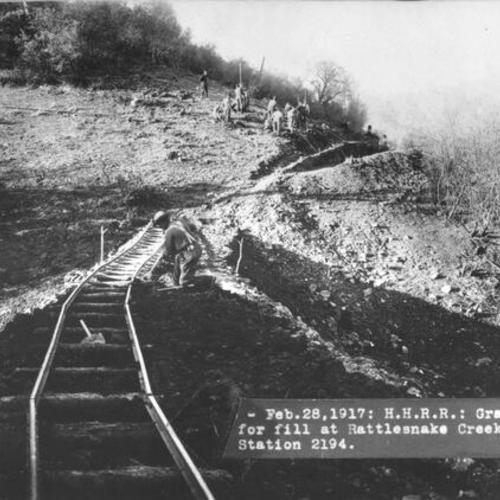 [Hetch Hetchy Railroad: Grading for Fill at Rattlesnake Creek]