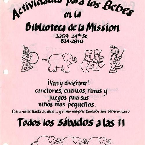 Actividades para los Bebes, program flyer, Spanish, n.d.