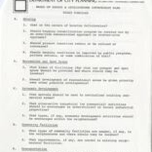 Suggested Outline for Potrero Hill Neighborhood Improvement Plan; San Francisco Department of City Planning; (p. 3 of 4); 1977