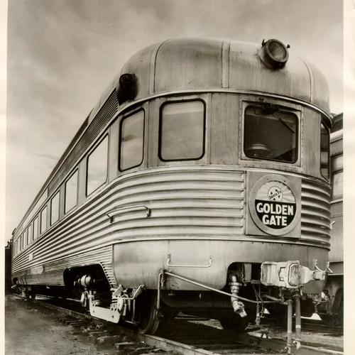 [Rear view of Santa Fe Railway Company train "Golden Gate"]