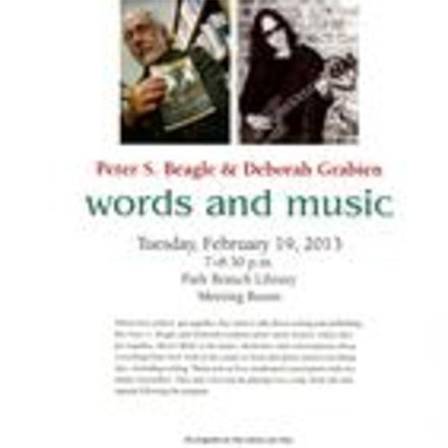 Peter S Beagle and Deborah Grabien, Words and Music, Poster, February 2013, Park Branch