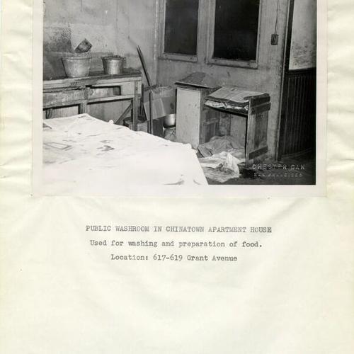 [Public washroom in Chinatown apartment house, used for washing and preparation of food, 617-619 Grant Avenue]