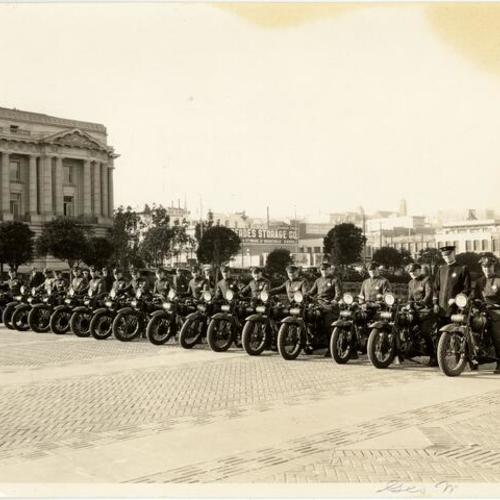 [Original Police Motorcycle Unit, April 1928, Plaza across from City Hall]